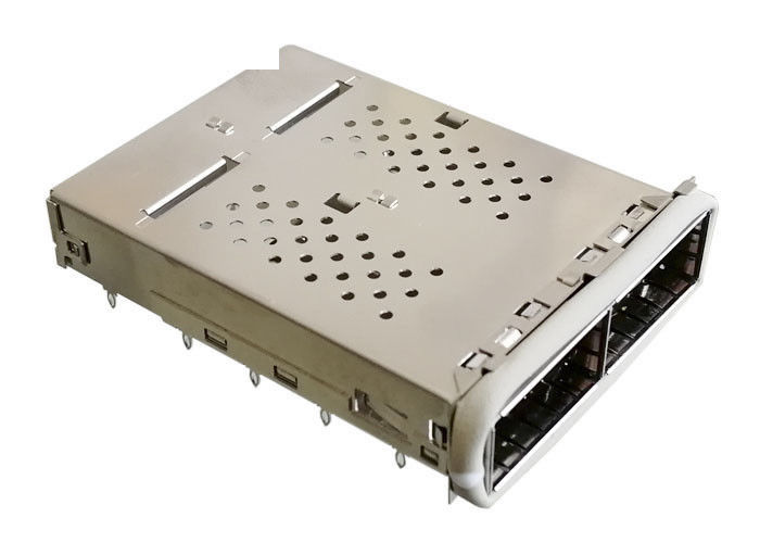 QSFP14 SFP Cage Connector 2 Port 1x2 Ganged 40G Ethernet Applied With EMI Gasket