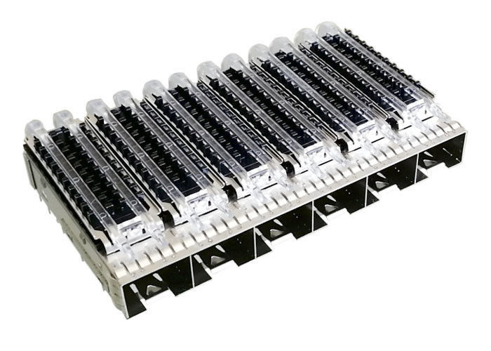 On Cage Top Surface SFP Cage Connector 1 X 6 Ganged With Heat Sink Light Pipes