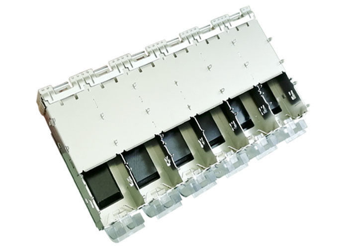 On Cage Top Surface SFP Cage Connector 1 X 6 Ganged With Heat Sink Light Pipes