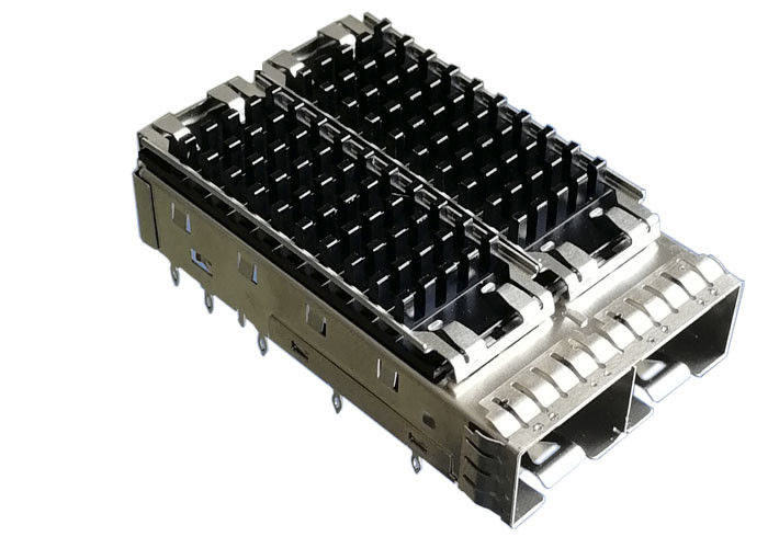 Heat Sink 2 Ports Metal SFP Cage Connector 3.05 mm Press Fit Pin