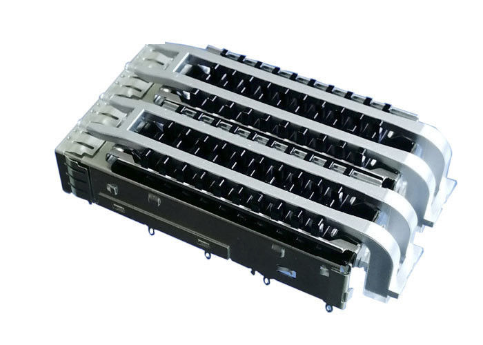 Press Fit 2 Ports Ganged Female SFP Cage With Heat Sink Light Pipes
