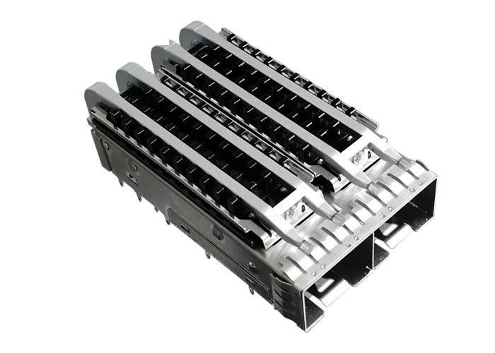 Press Fit 2 Ports Ganged Female SFP Cage With Heat Sink Light Pipes