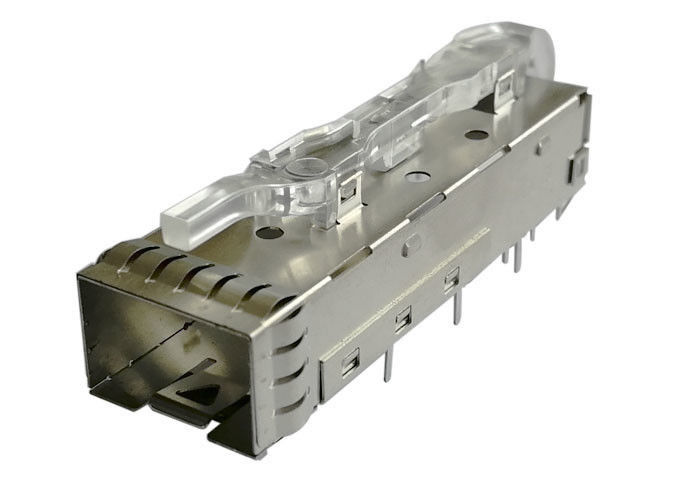 3.0 mm Solder Post PIN 1 x 1 SFP Cage Assembly With Light Pipe EMI Spring Finger